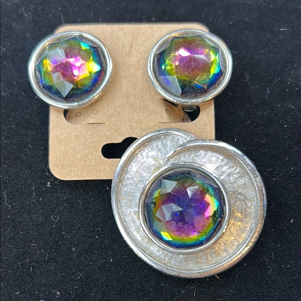 Iridescent Silver Earrings Set